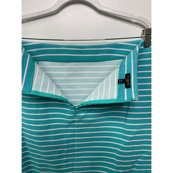 Talbot Ribbed Knit Pencil Mini Skirt Stripe Teal Blue Petite 12 P Nautical Beach - Picture 4 of 8